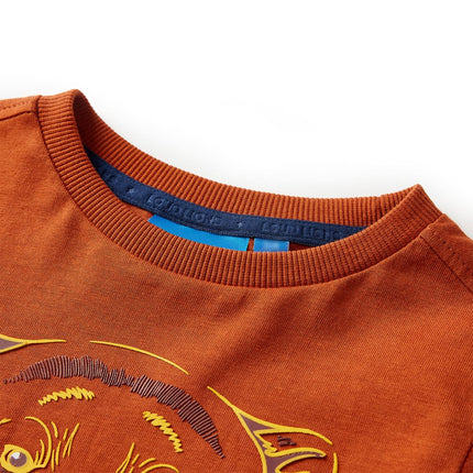 Langærmet T-shirt til børn str. 116 rustfarvet