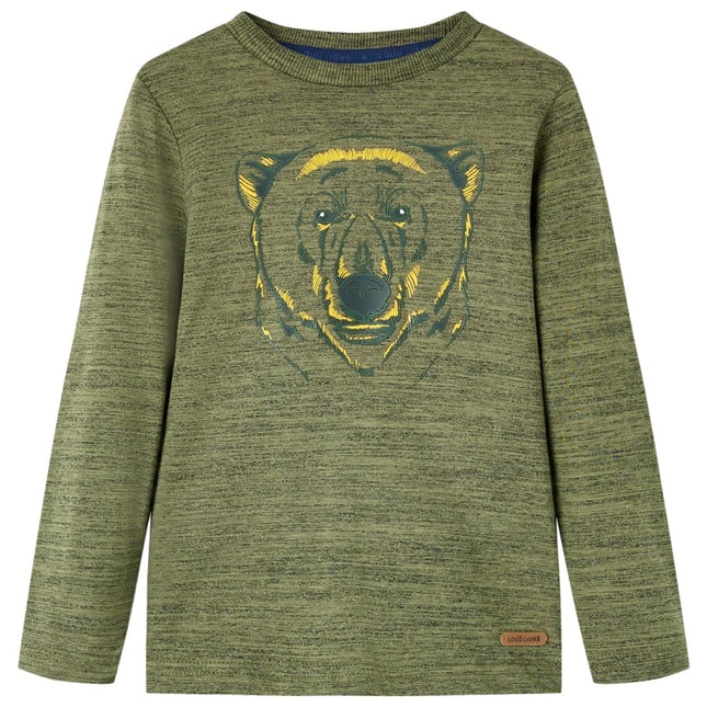 Langærmet T-shirt til børn str. 104 kakimeleret