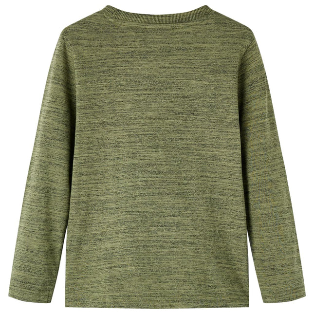 Langærmet T-shirt til børn str. 104 kakimeleret