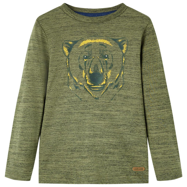Langærmet T-shirt til børn str. 128 kakimeleret