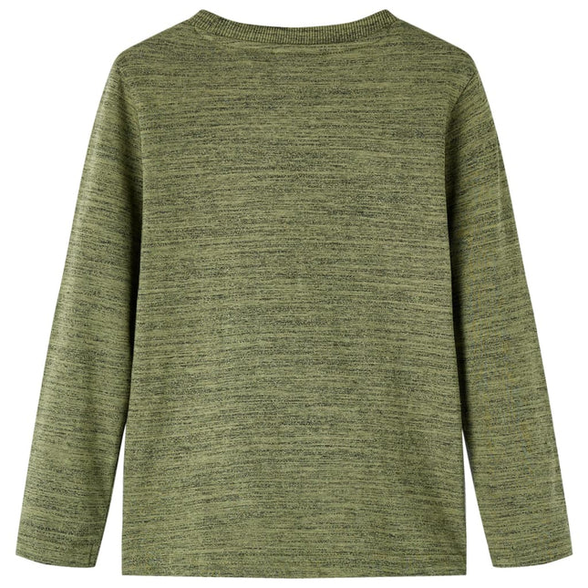 Langærmet T-shirt til børn str. 128 kakimeleret