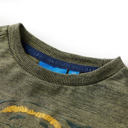 Langærmet T-shirt til børn str. 128 kakimeleret