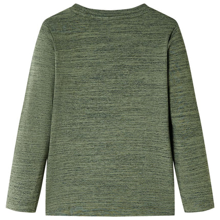 Langærmet T-shirt til børn str. 104 kakimeleret