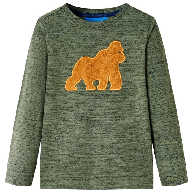 Langærmet T-shirt til børn str. 128 kakimeleret