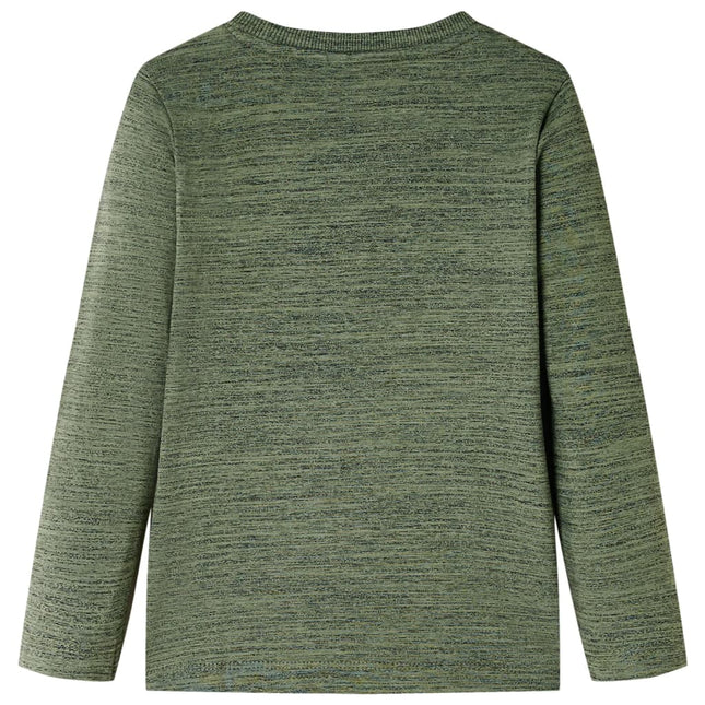 Langærmet T-shirt til børn str. 128 kakimeleret