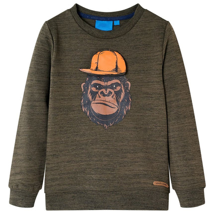 Sweatshirt til børn kakimeleret str. 104
