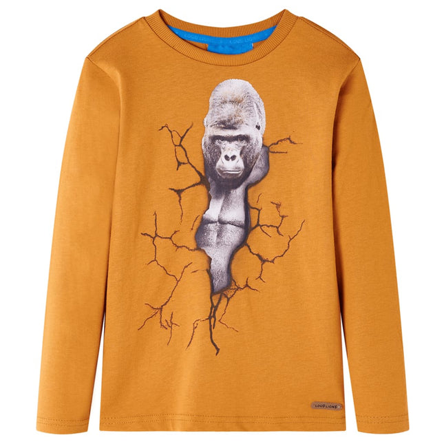 Langærmet T-shirt til børn str. 116 okkergul