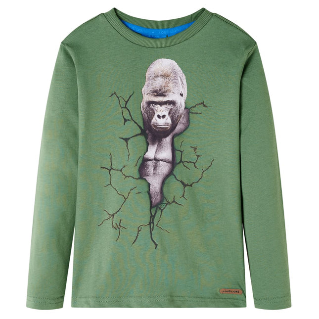 Langærmet T-shirt til børn str. 104 lys kakifarve