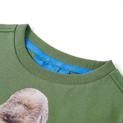 Langærmet T-shirt til børn str. 128 lys kakifarve