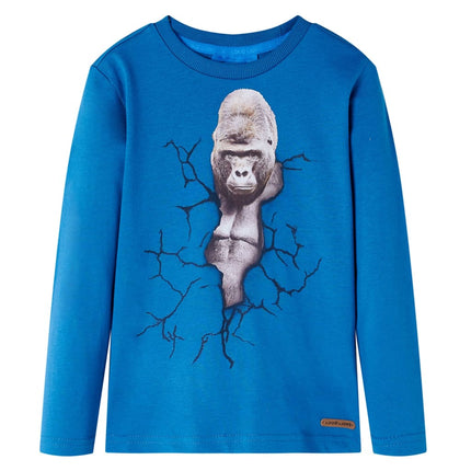 Langærmet T-shirt til børn str. 104 petroleumsblå