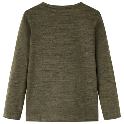 Langærmet T-shirt til børn str. 92 kakimeleret