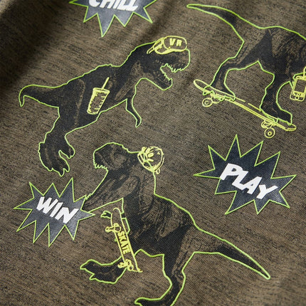 Langærmet T-shirt til børn str. 92 kakimeleret