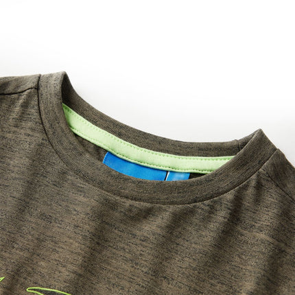 Langærmet T-shirt til børn str. 116 kakimeleret
