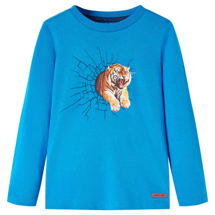 Langærmet T-shirt til børn str. 116 koboltblå