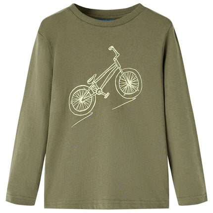 Langærmet T-shirt til børn str. 92 kakifarvet