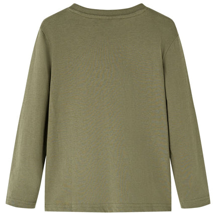 Langærmet T-shirt til børn str. 92 kakifarvet