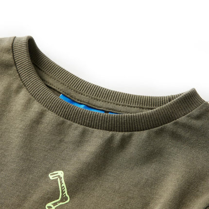 Langærmet T-shirt til børn str. 92 kakifarvet