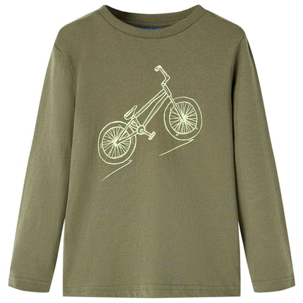 Langærmet T-shirt til børn str. 116 kakifarvet