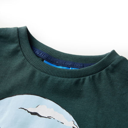 Langærmet T-shirt til børn str. 128 mørkegrøn