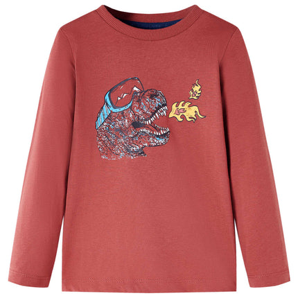 Langærmet T-shirt til børn str. 104 mørkerød
