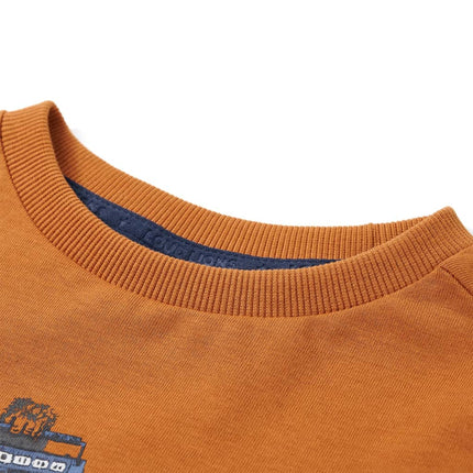 Langærmet T-shirt til børn str. 128 okkergul