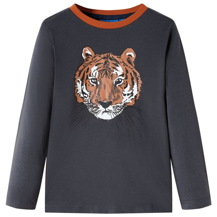 Langærmet T-shirt til børn str. 116 antracitgrå