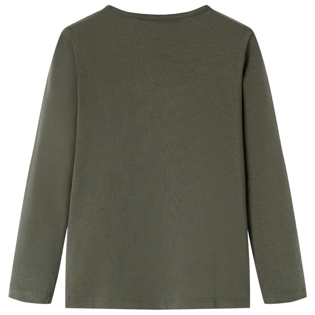 Langærmet T-shirt til børn str. 104 kakifarvet