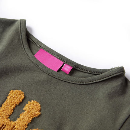 Langærmet T-shirt til børn str. 104 kakifarvet