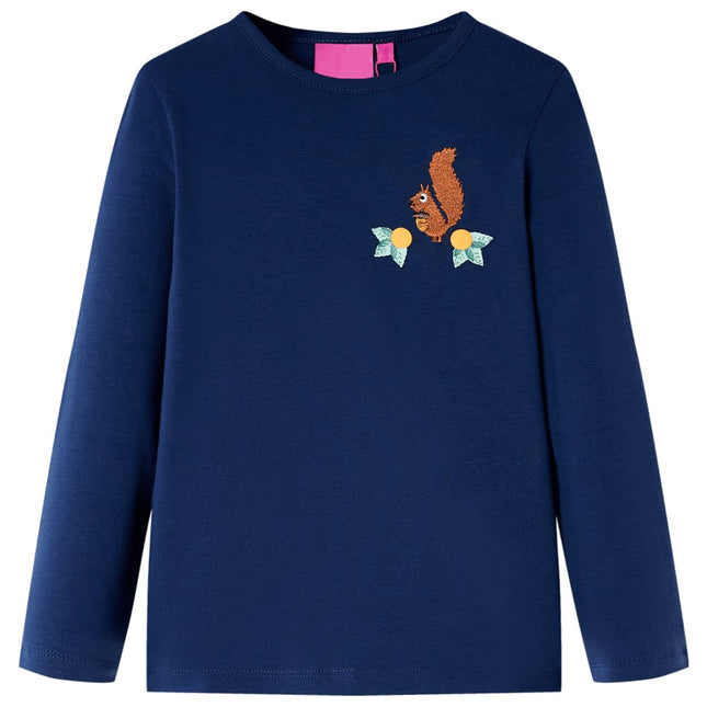 Langærmet T-shirt til børn str. 104 marineblå