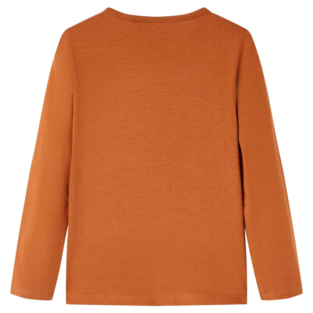 Langærmet T-shirt til børn str. 92 cognacfarvet