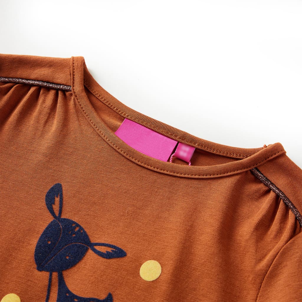 Langærmet T-shirt til børn str. 116 cognacfarvet