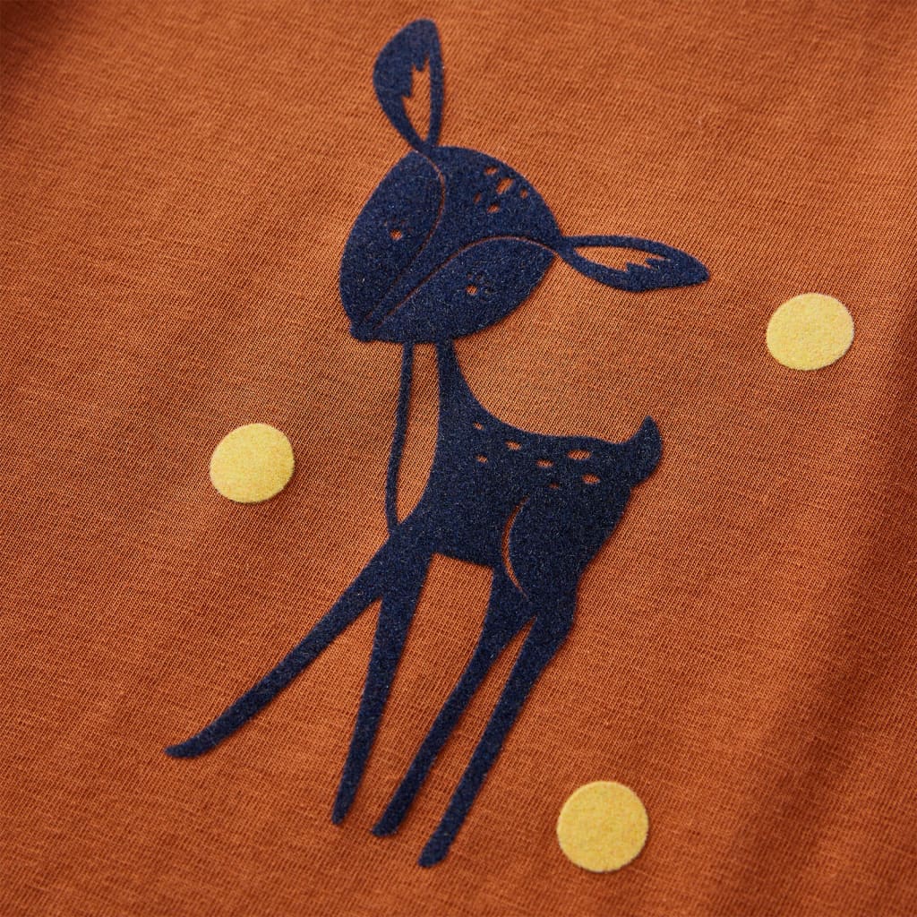 Langærmet T-shirt til børn str. 116 cognacfarvet