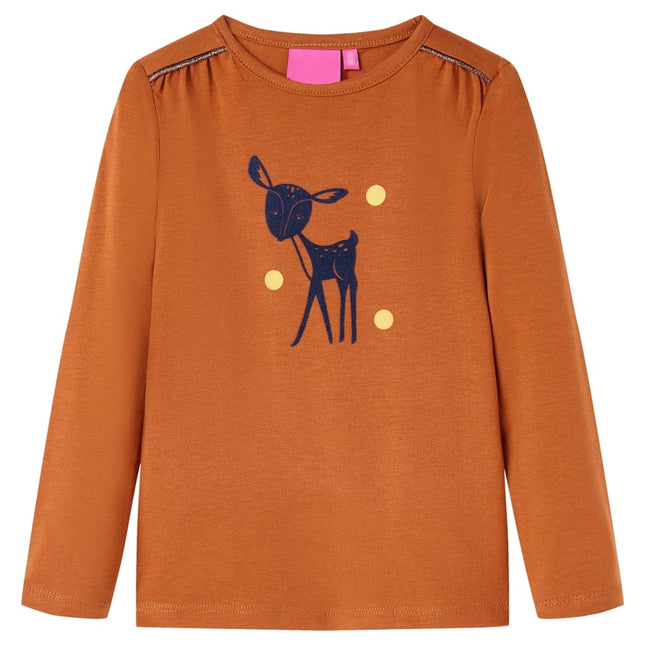 Langærmet T-shirt til børn str. 128 cognacfarvet