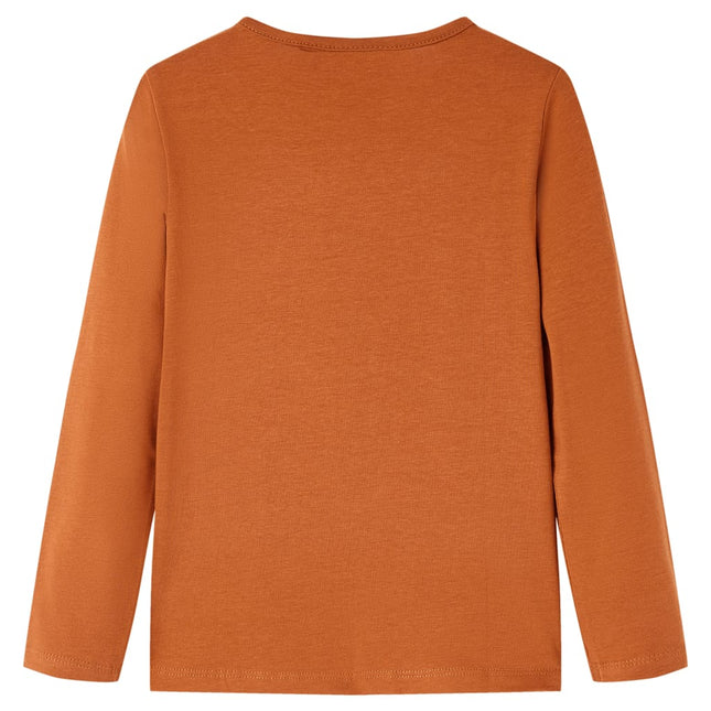 Langærmet T-shirt til børn str. 128 cognacfarvet
