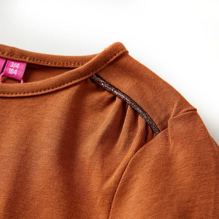 Langærmet T-shirt til børn str. 128 cognacfarvet