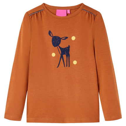 Langærmet T-shirt til børn str. 140 cognacfarvet