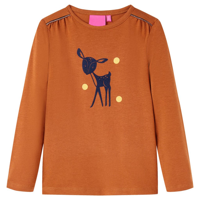 Langærmet T-shirt til børn str. 140 cognacfarvet