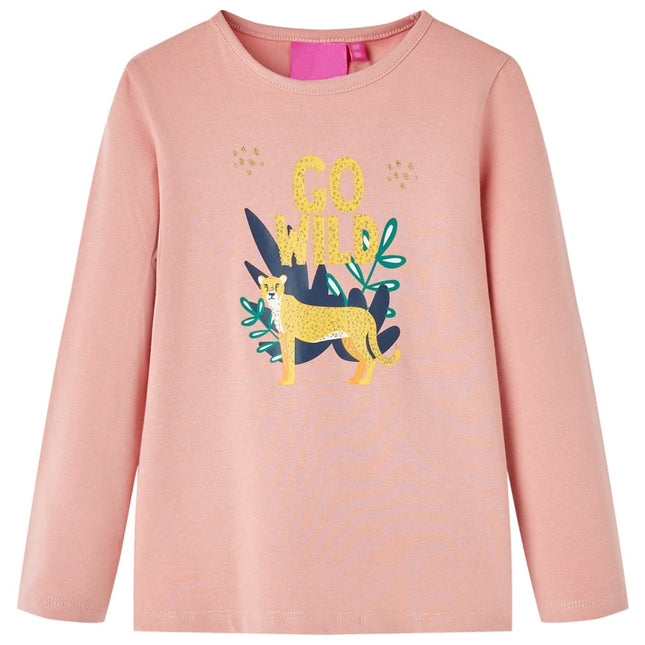 Langærmet T-shirt til børn str. 128 lyserød