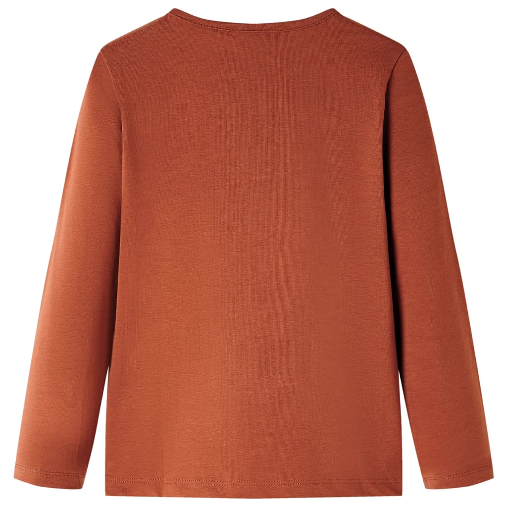 Langærmet T-shirt til børn str. 116 cognacfarvet