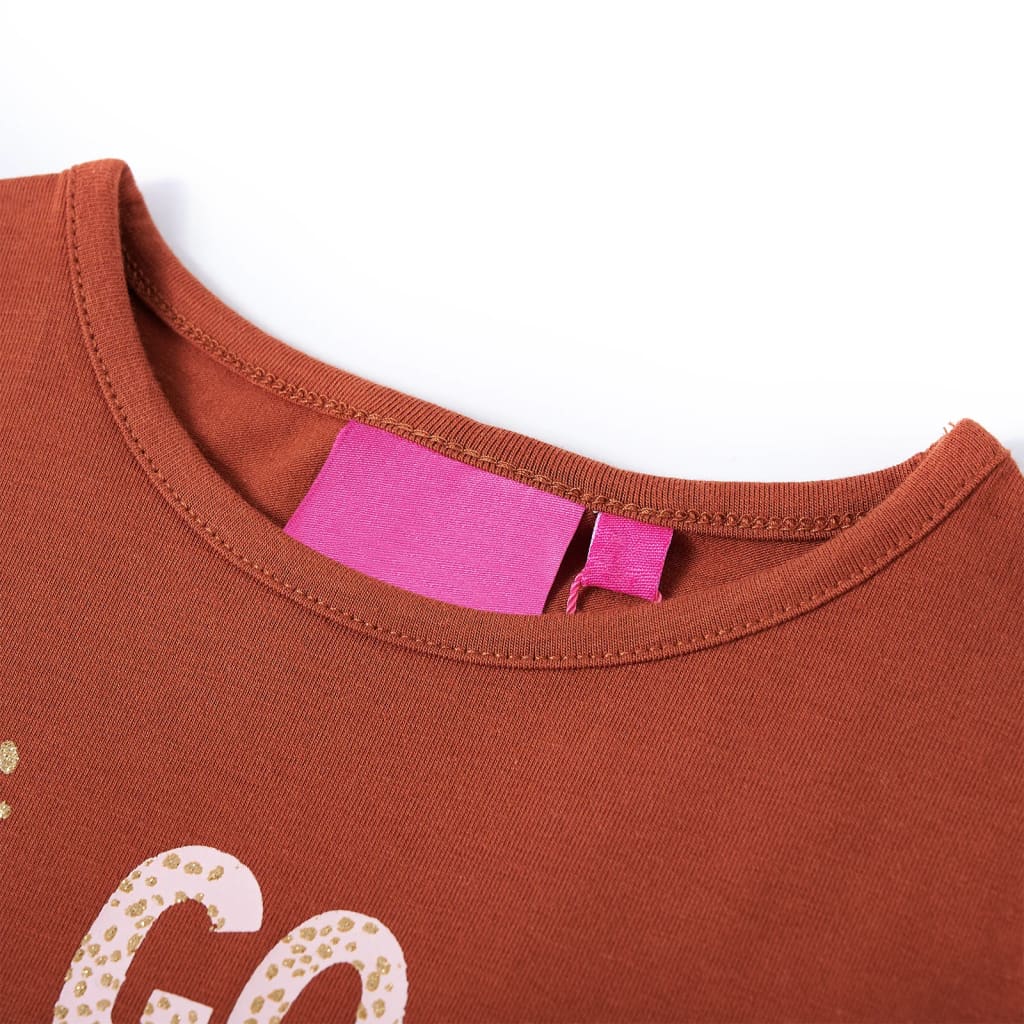 Langærmet T-shirt til børn str. 116 cognacfarvet