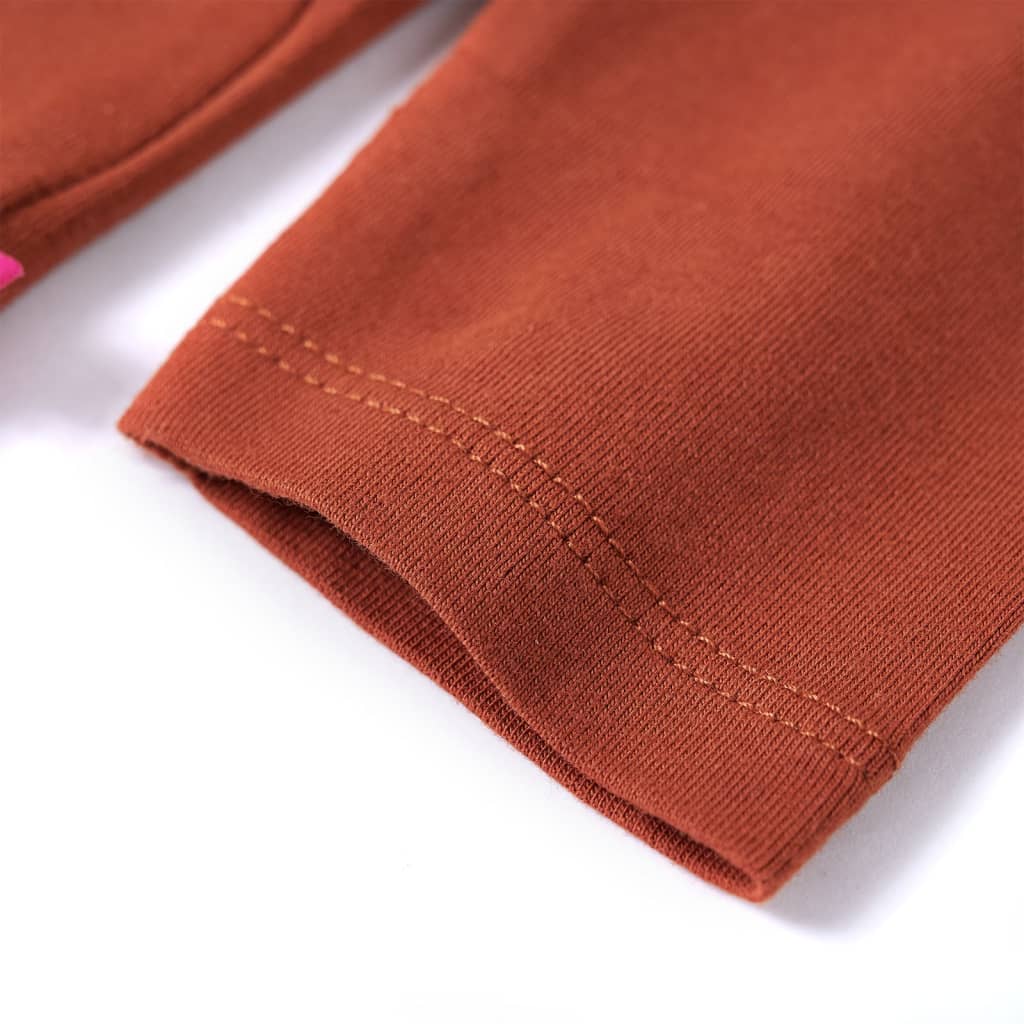 Langærmet T-shirt til børn str. 116 cognacfarvet