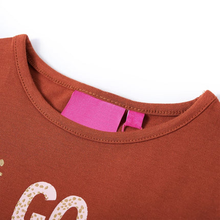 Langærmet T-shirt til børn str. 128 cognacfarvet