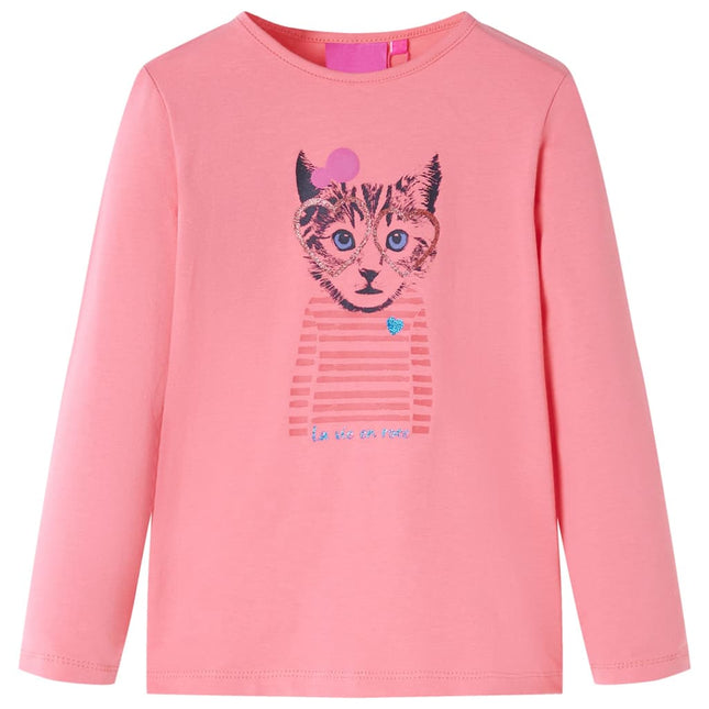 Langærmet T-shirt til børn str. 128 lyserød