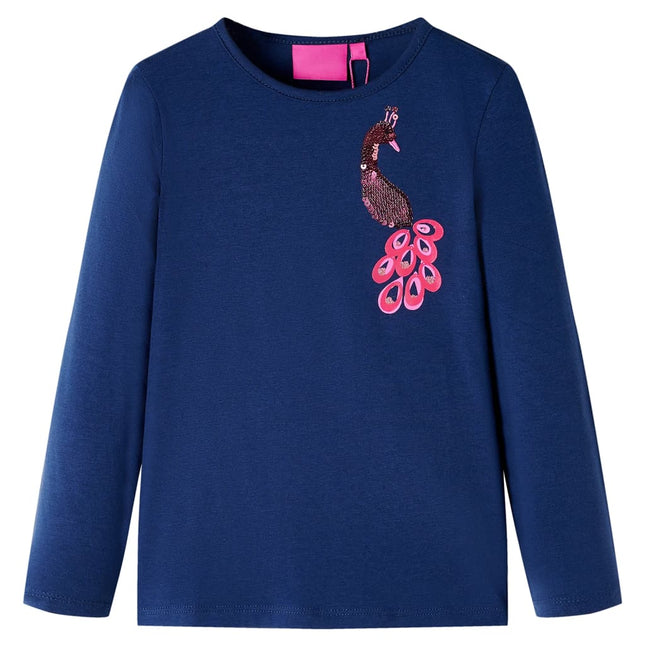 Langærmet T-shirt til børn str. 104 marineblå