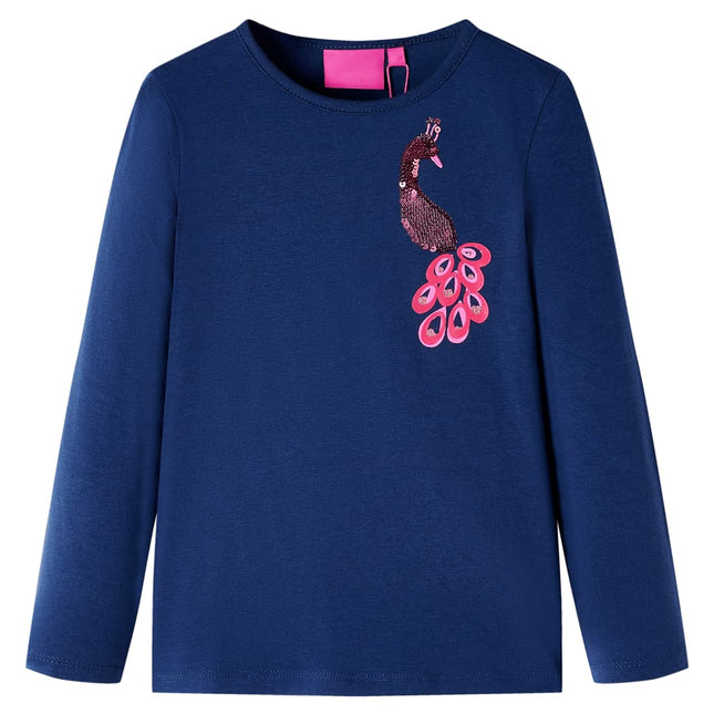 Langærmet T-shirt til børn str. 116 marineblå