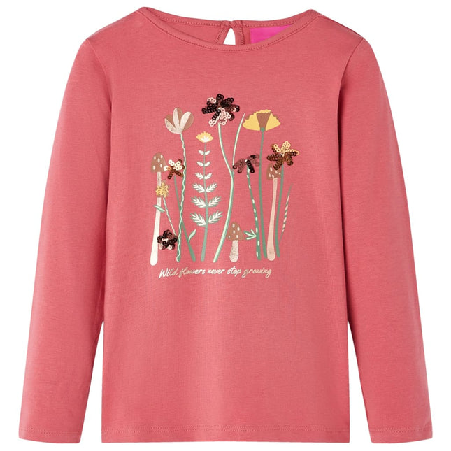 Langærmet T-shirt til børn str. 92 gammelrosa