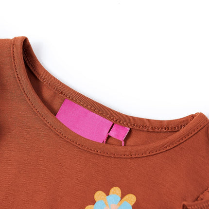 Langærmet T-shirt til børn str. 116 cognacfarvet