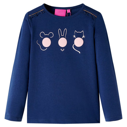 Langærmet T-shirt til børn str. 116 marineblå