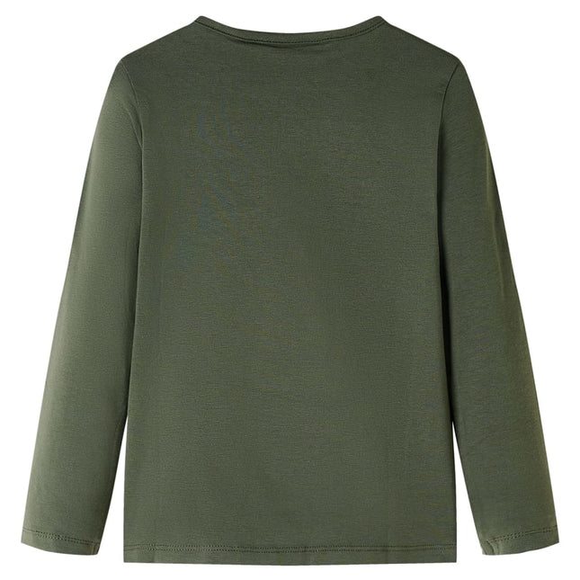Langærmet T-shirt til børn str. 104 kakifarvet