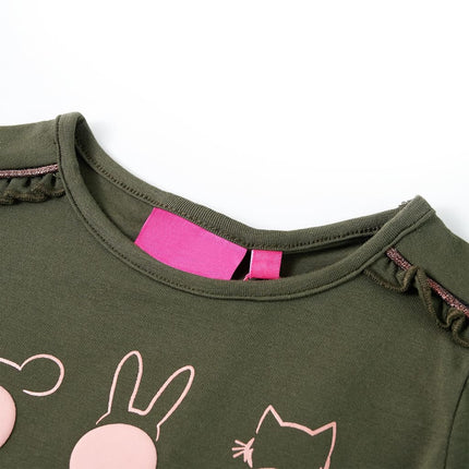 Langærmet T-shirt til børn str. 104 kakifarvet